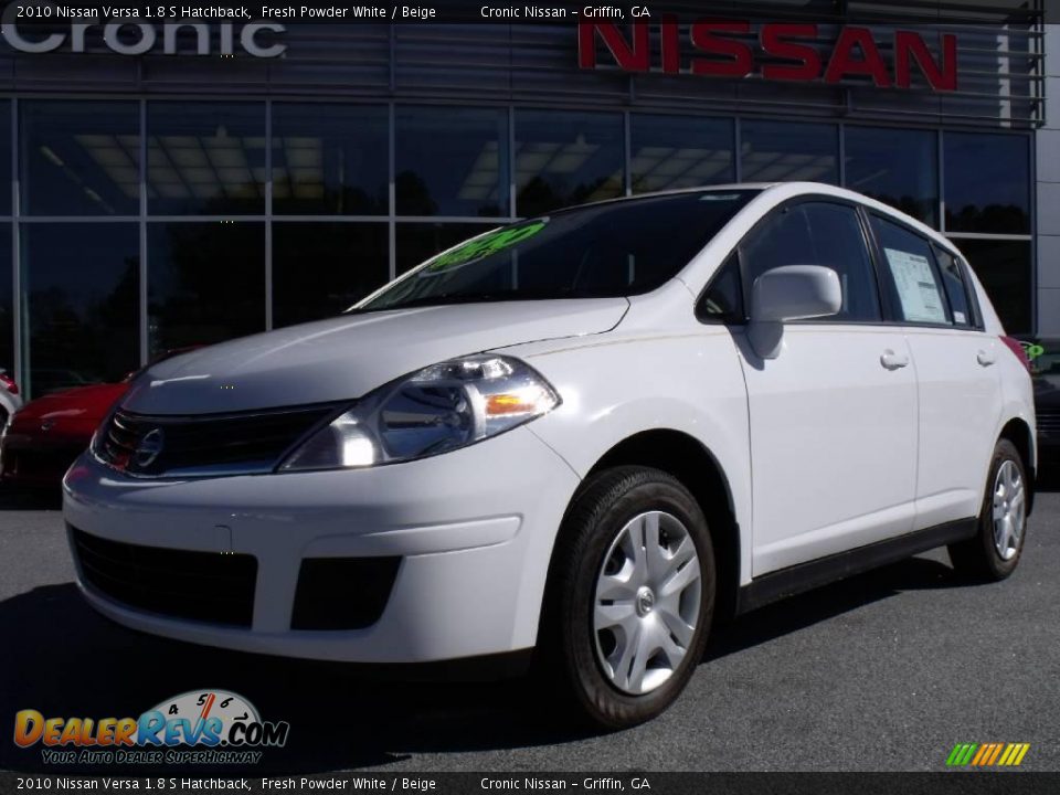 2010 Nissan Versa 1.8 S Hatchback Fresh Powder White / Beige Photo #1