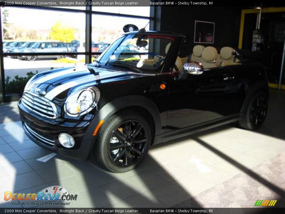 2009 Mini Cooper Convertible Midnight Black / Gravity Tuscan Beige Leather Photo #1