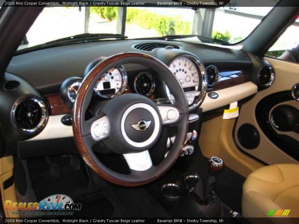 2009 Mini Cooper Convertible Midnight Black / Gravity Tuscan Beige Leather Photo #6