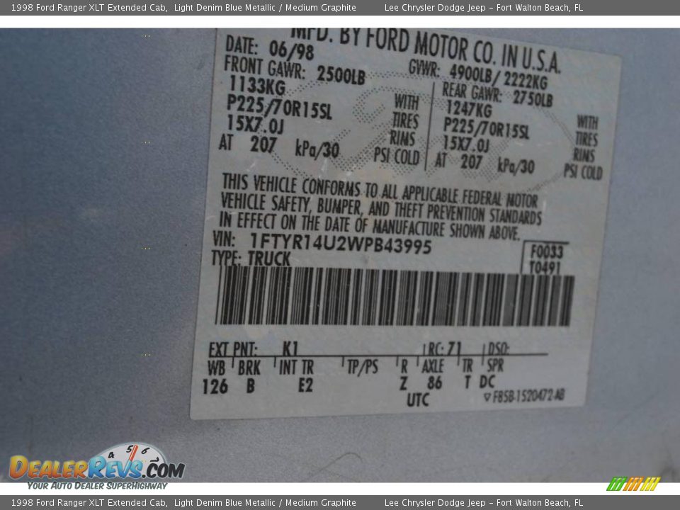1998 Ford Ranger XLT Extended Cab Light Denim Blue Metallic / Medium Graphite Photo #25