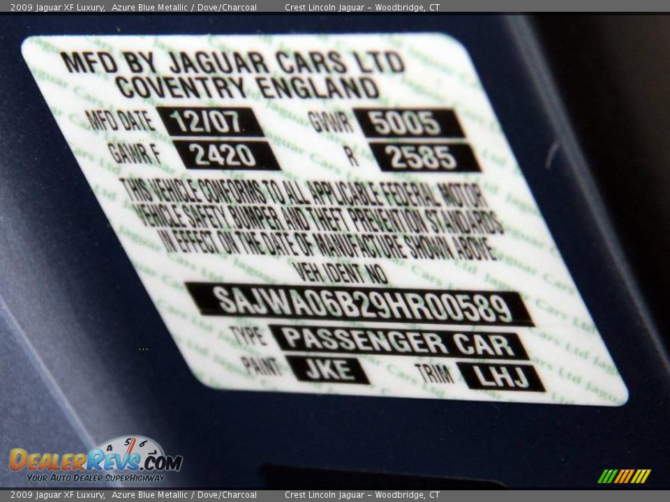 2009 Jaguar XF Luxury Azure Blue Metallic / Dove/Charcoal Photo #20