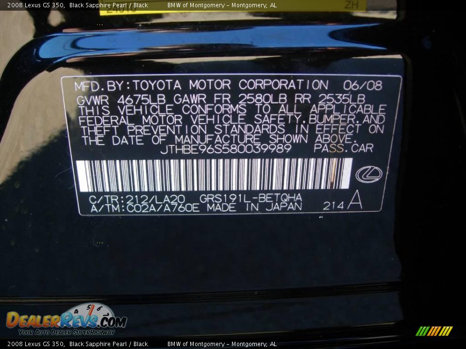 2008 Lexus GS 350 Black Sapphire Pearl / Black Photo #29