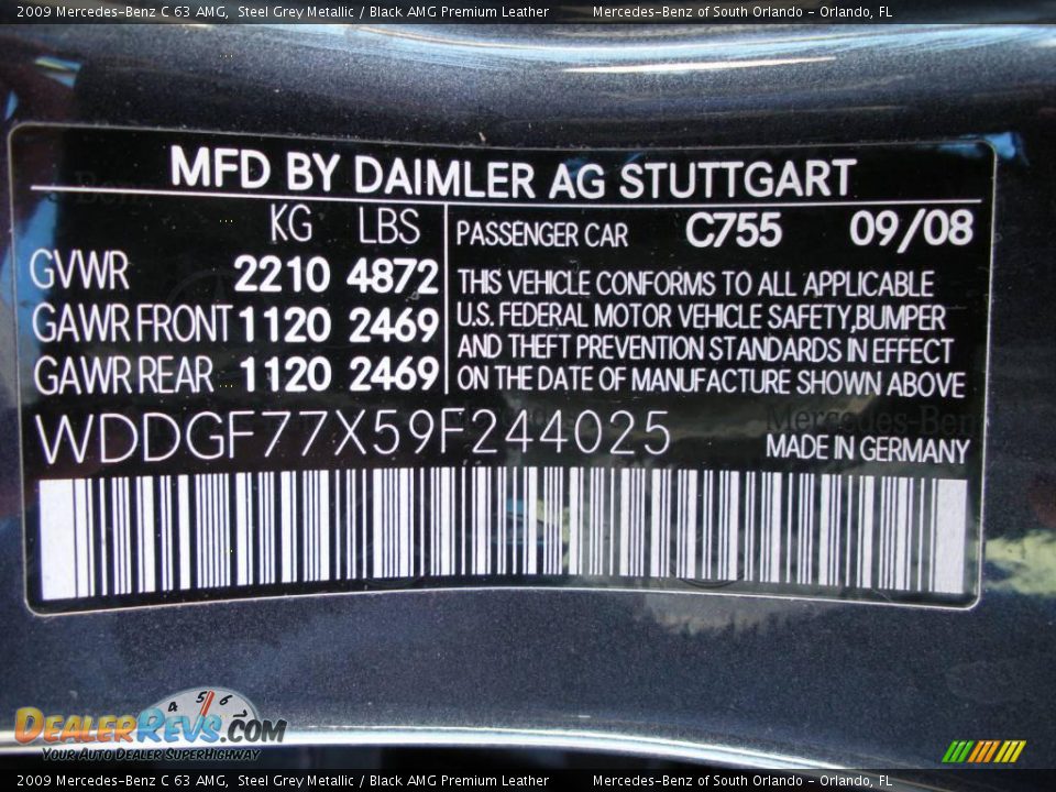 2009 Mercedes-Benz C 63 AMG Steel Grey Metallic / Black AMG Premium Leather Photo #27