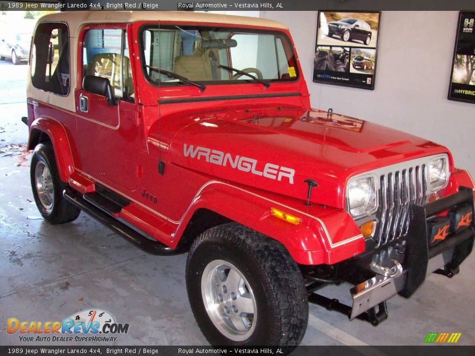 1989 Jeep Wrangler Laredo 4x4 Bright Red / Beige Photo #1