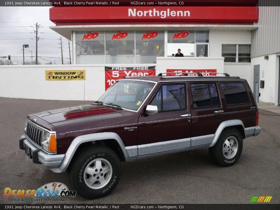 1991 Jeep Cherokee Laredo 4x4 Black Cherry Pearl Metallic / Red Photo #1