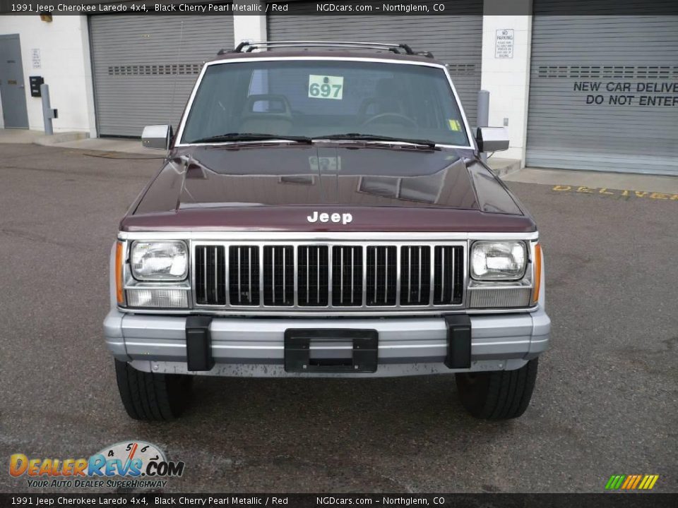 1991 Jeep Cherokee Laredo 4x4 Black Cherry Pearl Metallic / Red Photo #2