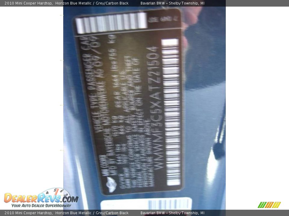 2010 Mini Cooper Hardtop Horizon Blue Metallic / Grey/Carbon Black Photo #12