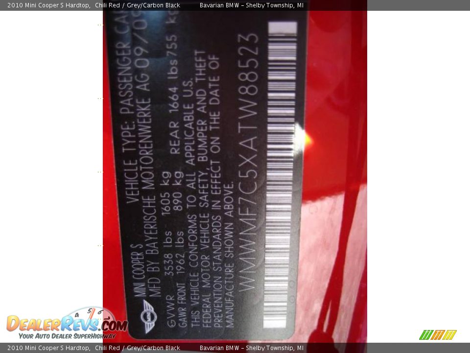 2010 Mini Cooper S Hardtop Chili Red / Grey/Carbon Black Photo #12