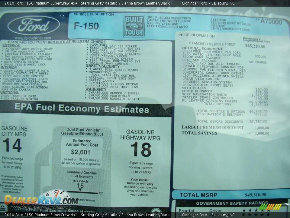 2010 Ford F150 Platinum SuperCrew 4x4 Sterling Grey Metallic / Sienna Brown Leather/Black Photo #14