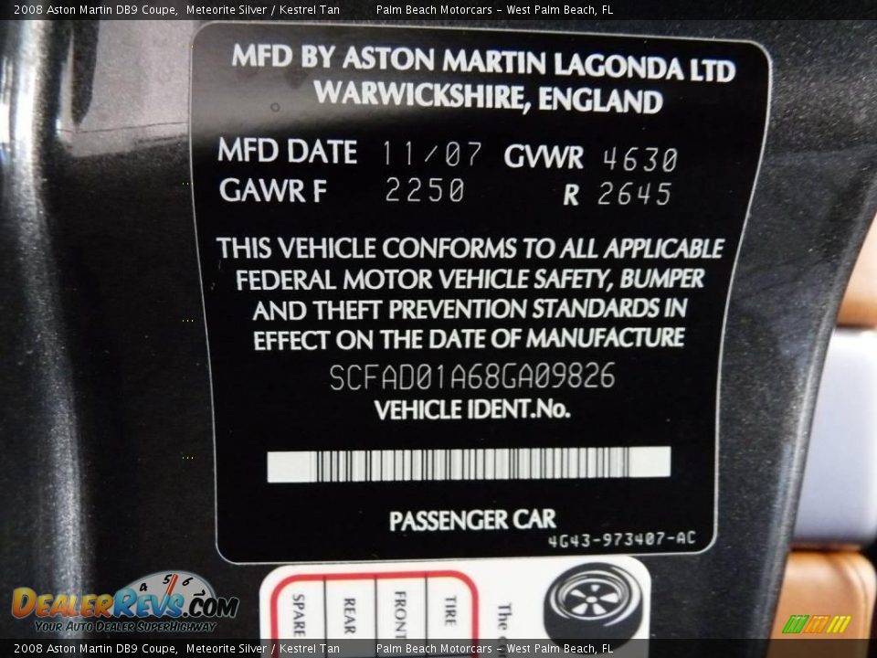2008 Aston Martin DB9 Coupe Meteorite Silver / Kestrel Tan Photo #11