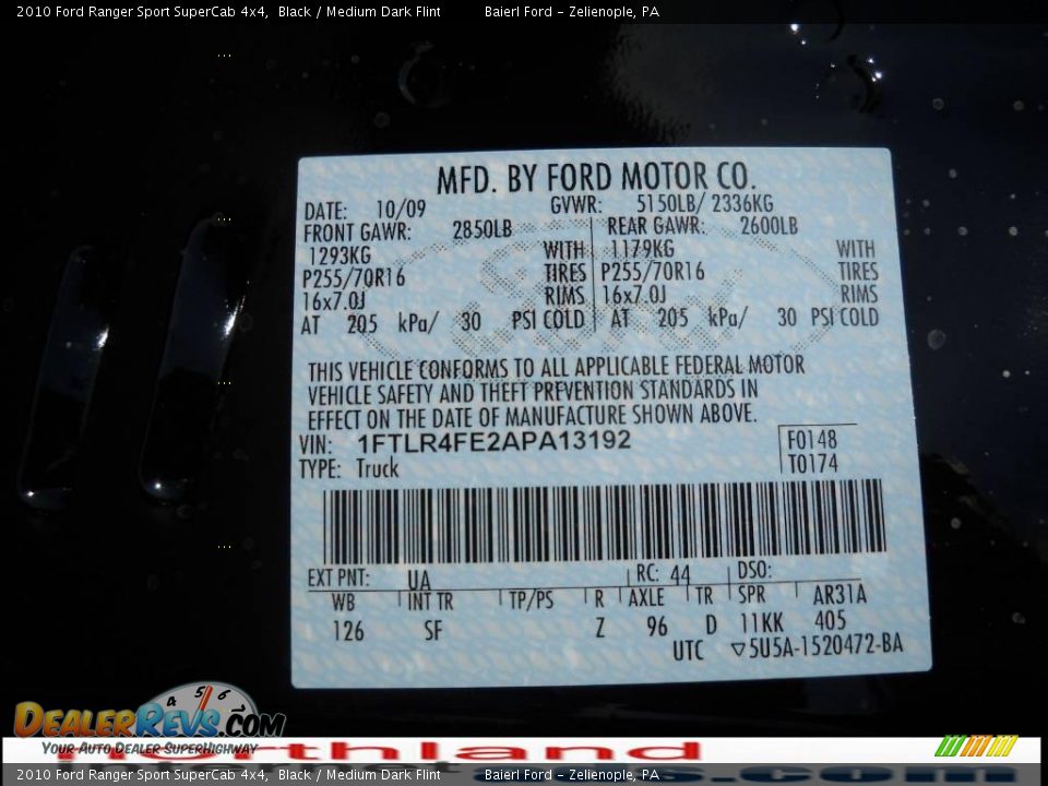 2010 Ford Ranger Sport SuperCab 4x4 Black / Medium Dark Flint Photo #13
