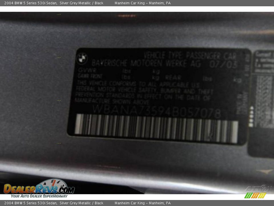 2004 BMW 5 Series 530i Sedan Silver Grey Metallic / Black Photo #35