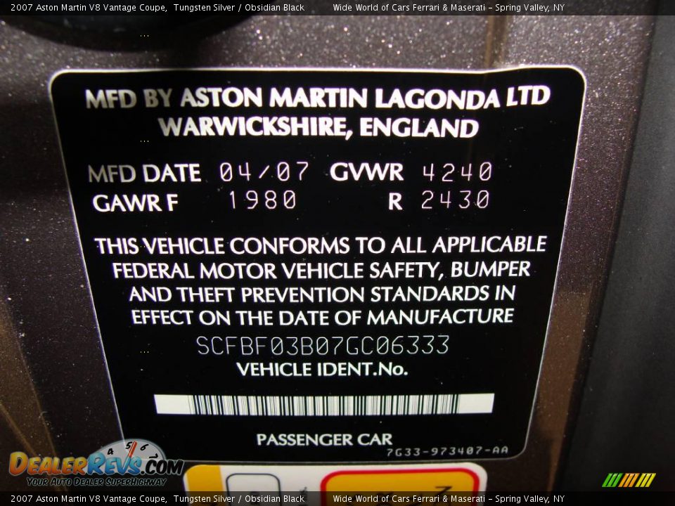 2007 Aston Martin V8 Vantage Coupe Tungsten Silver / Obsidian Black Photo #25