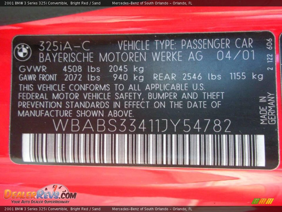 2001 BMW 3 Series 325i Convertible Bright Red / Sand Photo #30