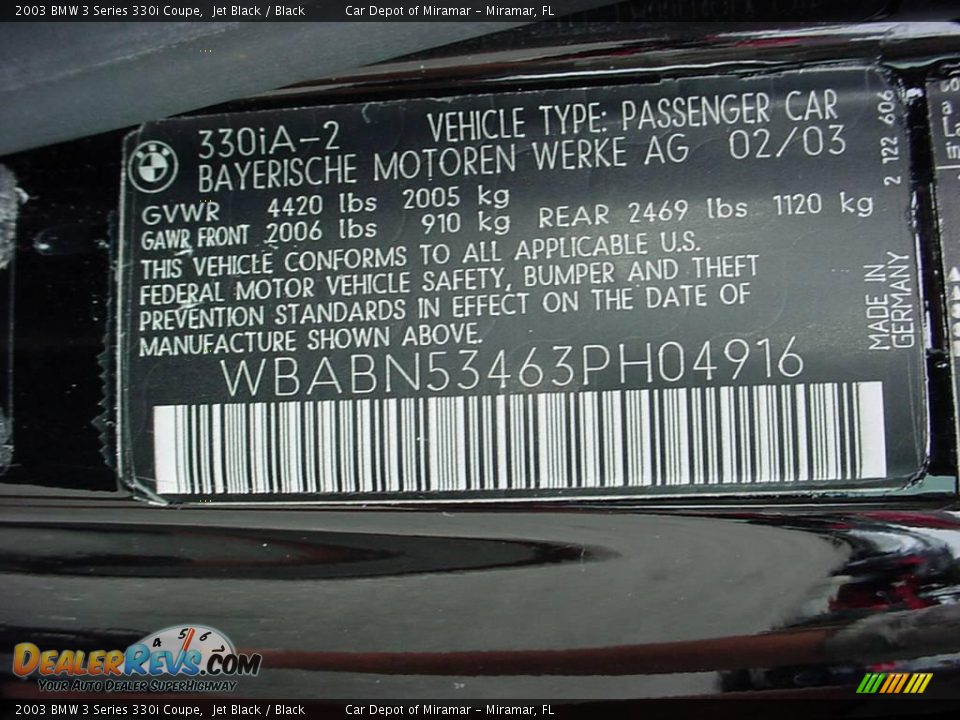 2003 BMW 3 Series 330i Coupe Jet Black / Black Photo #18