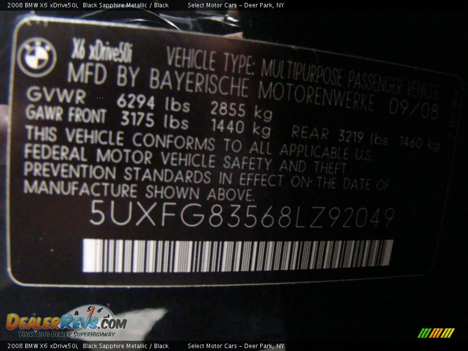 2008 BMW X6 xDrive50i Black Sapphire Metallic / Black Photo #16