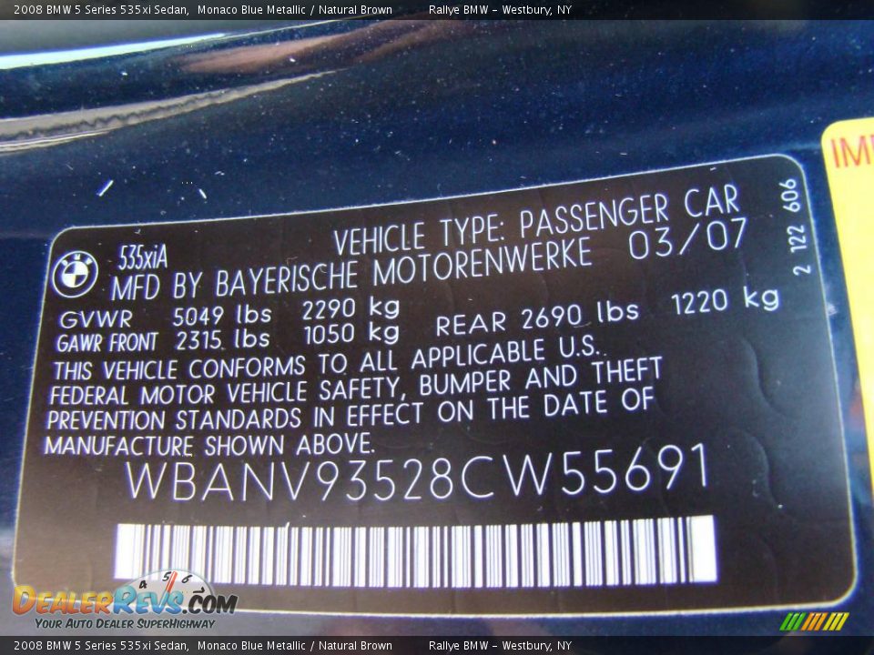 2008 BMW 5 Series 535xi Sedan Monaco Blue Metallic / Natural Brown Photo #15