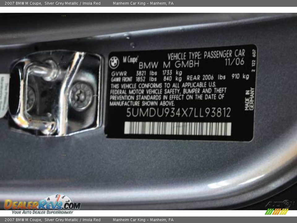 2007 BMW M Coupe Silver Grey Metallic / Imola Red Photo #29
