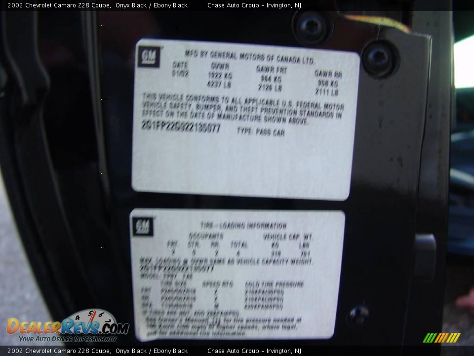 2002 Chevrolet Camaro Z28 Coupe Onyx Black / Ebony Black Photo #36
