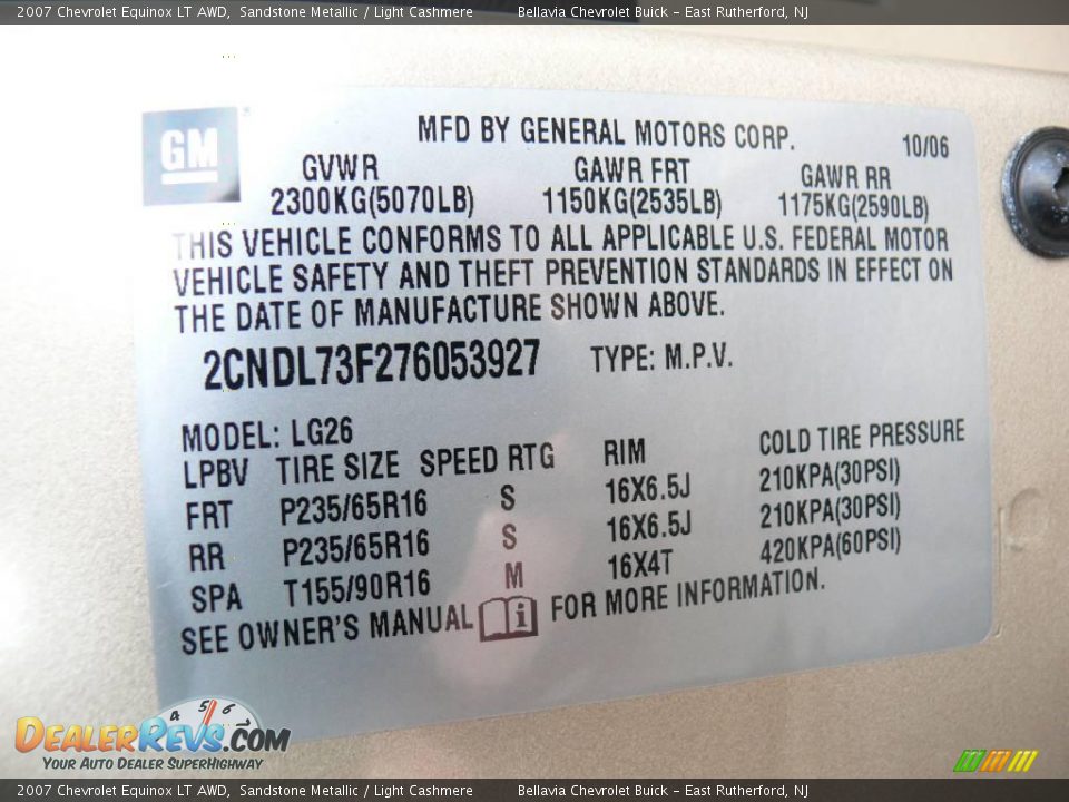 2007 Chevrolet Equinox LT AWD Sandstone Metallic / Light Cashmere Photo #15
