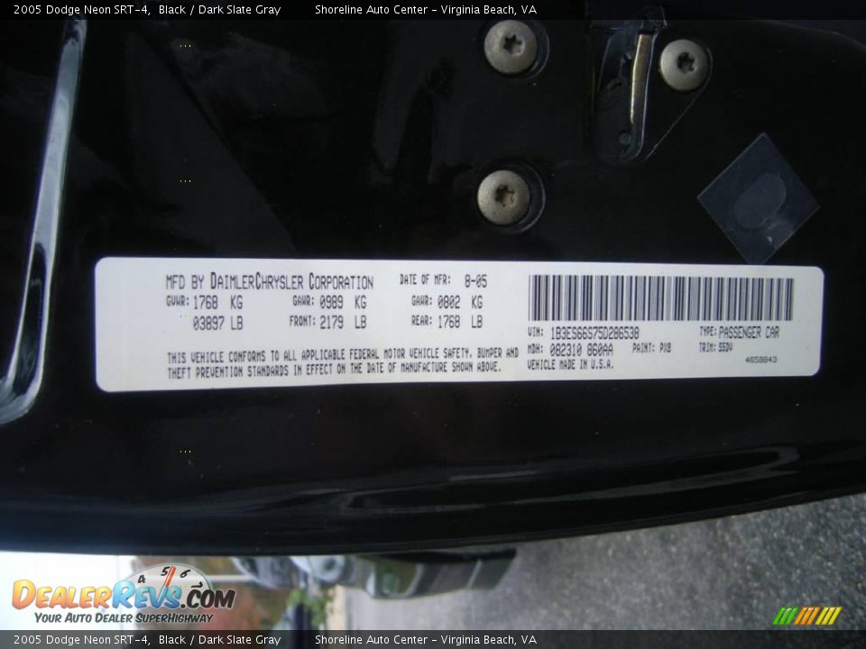 2005 Dodge Neon SRT-4 Black / Dark Slate Gray Photo #26