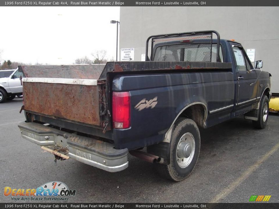 1996 Ford F250 XL Regular Cab 4x4 Royal Blue Pearl Metallic / Beige Photo #6