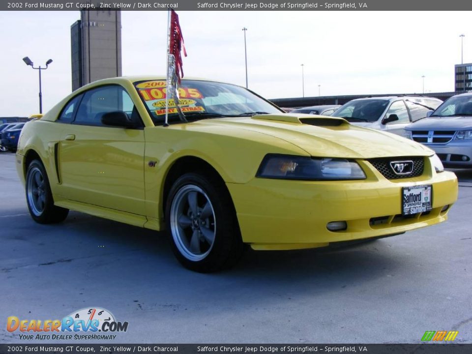 2002 Ford Mustang GT Coupe Zinc Yellow / Dark Charcoal Photo #3