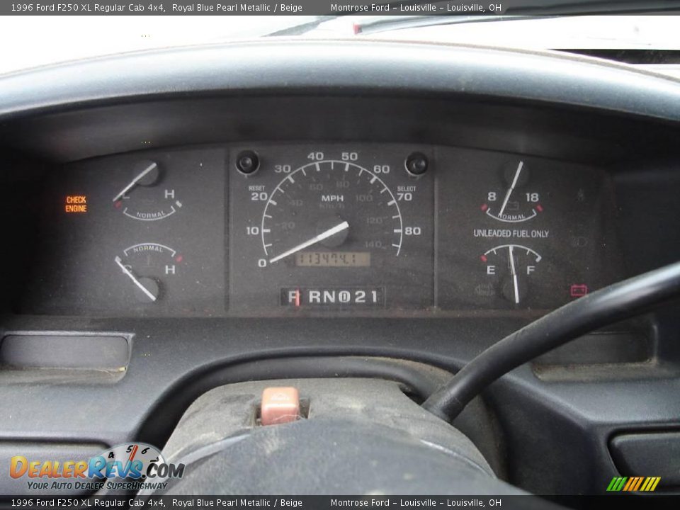 1996 Ford F250 XL Regular Cab 4x4 Royal Blue Pearl Metallic / Beige Photo #28