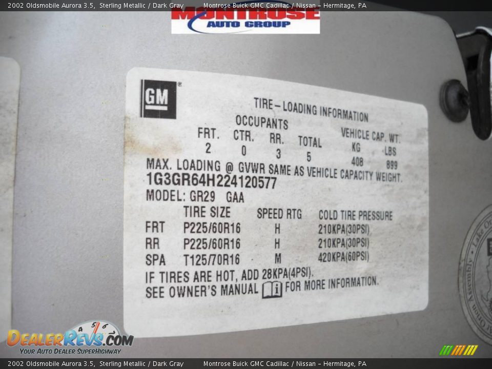 2002 Oldsmobile Aurora 3.5 Sterling Metallic / Dark Gray Photo #11