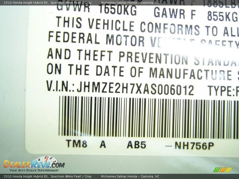 2010 Honda Insight Hybrid EX Spectrum White Pearl / Gray Photo #10