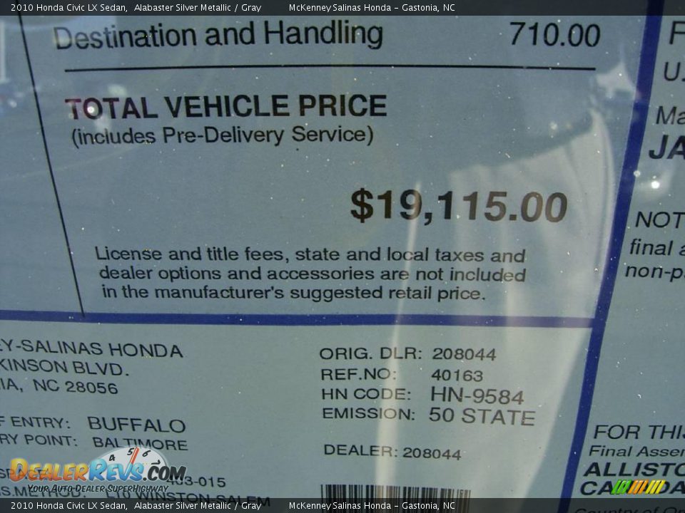 2010 Honda Civic LX Sedan Alabaster Silver Metallic / Gray Photo #12