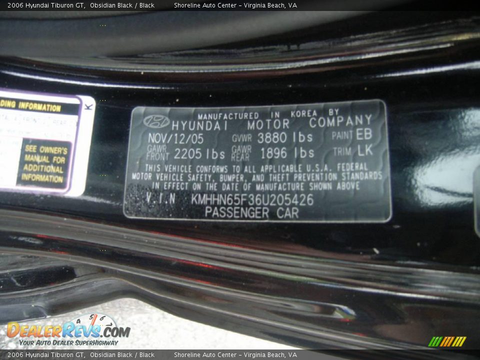 2006 Hyundai Tiburon GT Obsidian Black / Black Photo #18