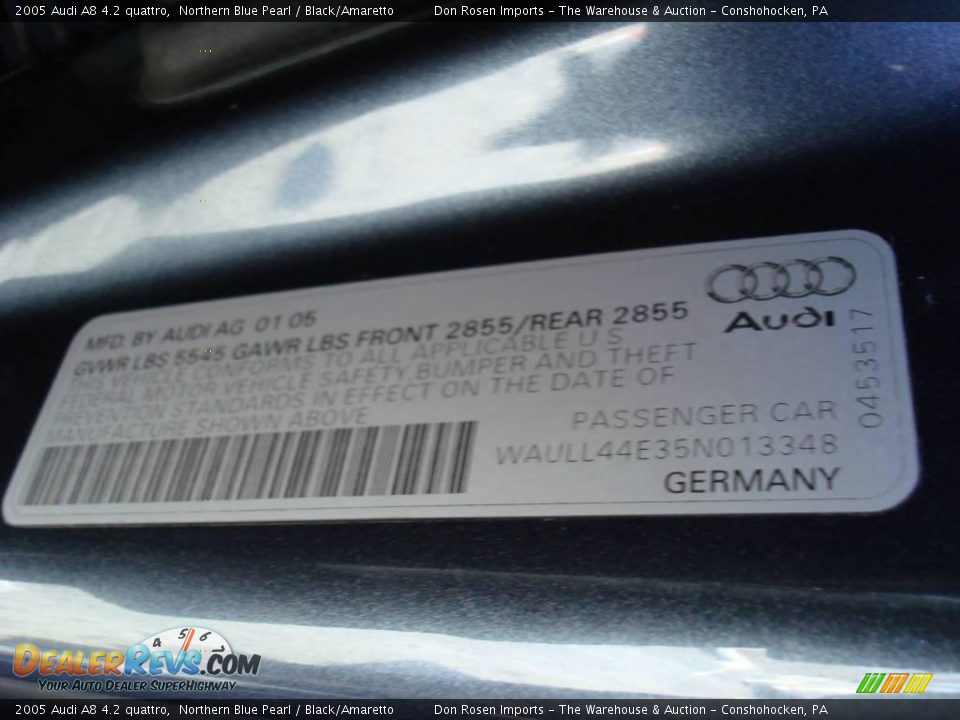 2005 Audi A8 4.2 quattro Northern Blue Pearl / Black/Amaretto Photo #27