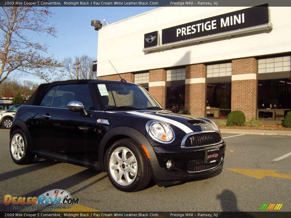 2009 Mini Cooper S Convertible Midnight Black / Ray Cream White Leather/Black Cloth Photo #1
