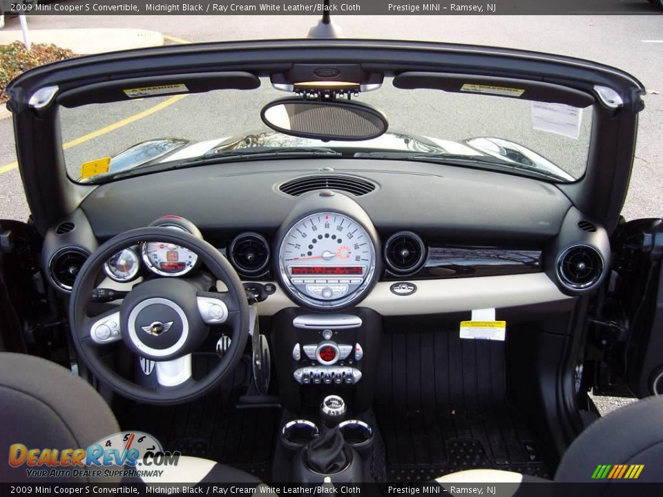 2009 Mini Cooper S Convertible Midnight Black / Ray Cream White Leather/Black Cloth Photo #11