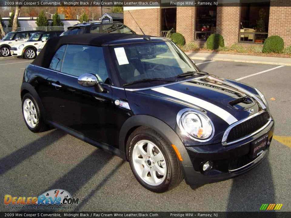 2009 Mini Cooper S Convertible Midnight Black / Ray Cream White Leather/Black Cloth Photo #16