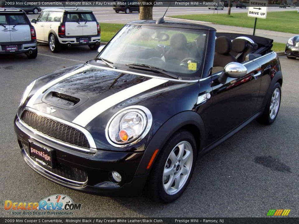 2009 Mini Cooper S Convertible Midnight Black / Ray Cream White Leather/Black Cloth Photo #29