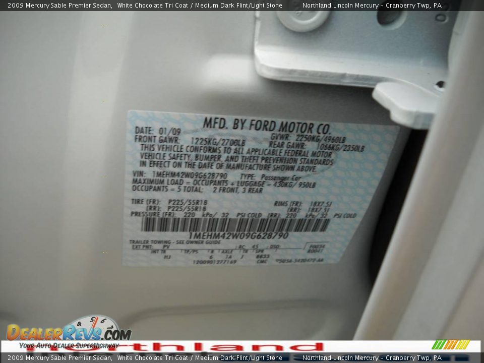 2009 Mercury Sable Premier Sedan White Chocolate Tri Coat / Medium Dark Flint/Light Stone Photo #9