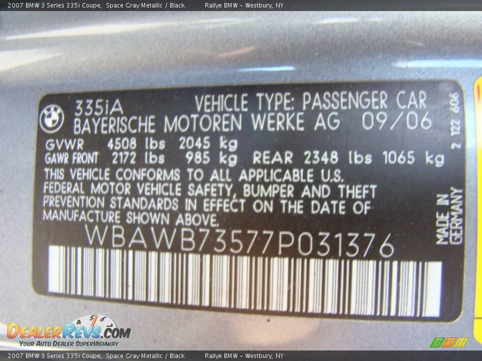 2007 BMW 3 Series 335i Coupe Space Gray Metallic / Black Photo #15