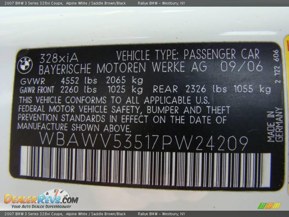 2007 BMW 3 Series 328xi Coupe Alpine White / Saddle Brown/Black Photo #15