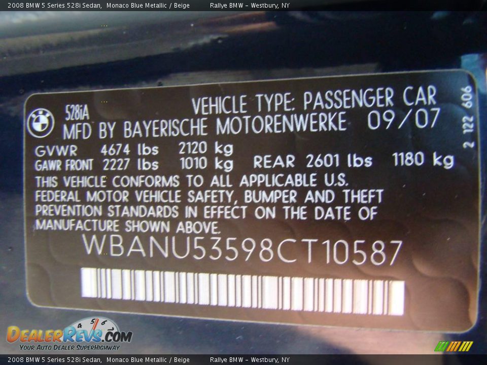 2008 BMW 5 Series 528i Sedan Monaco Blue Metallic / Beige Photo #15