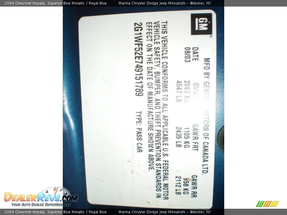 2004 Chevrolet Impala Superior Blue Metallic / Regal Blue Photo #23