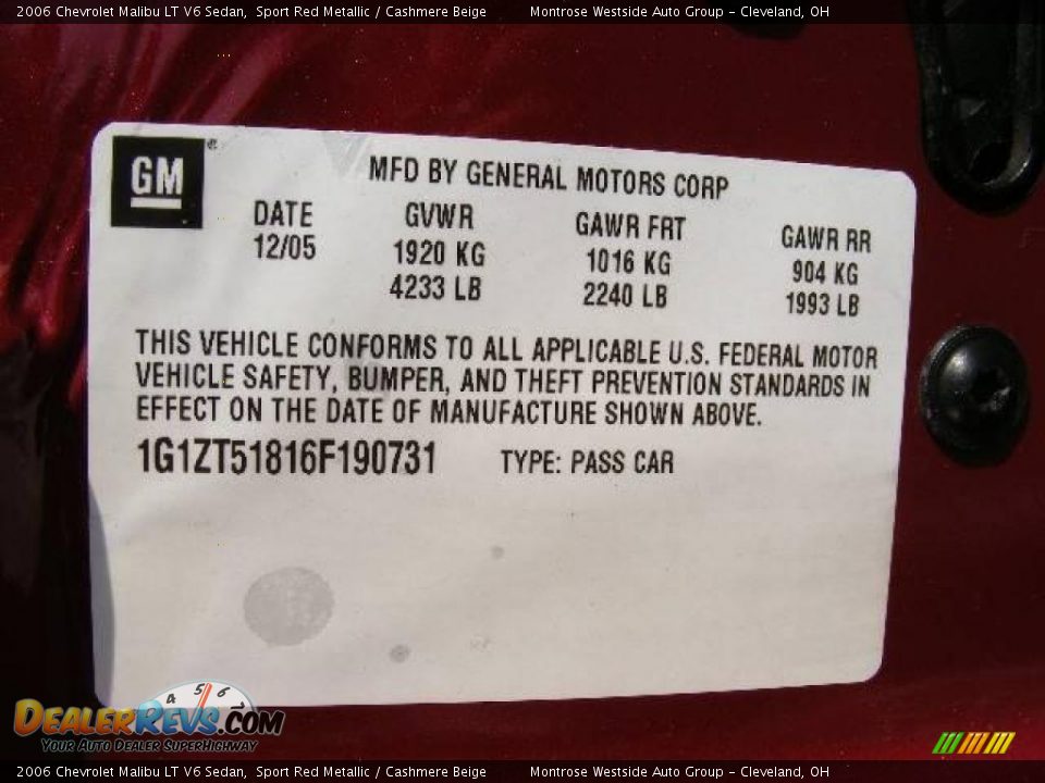 2006 Chevrolet Malibu LT V6 Sedan Sport Red Metallic / Cashmere Beige Photo #28