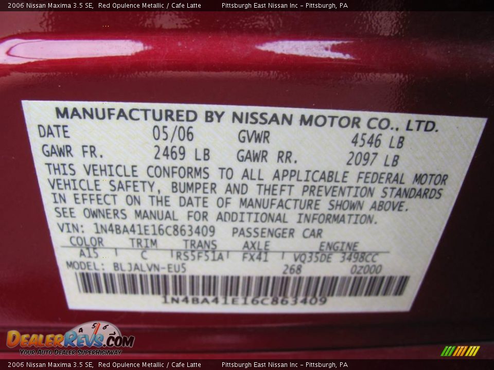 2006 Nissan Maxima 3.5 SE Red Opulence Metallic / Cafe Latte Photo #14