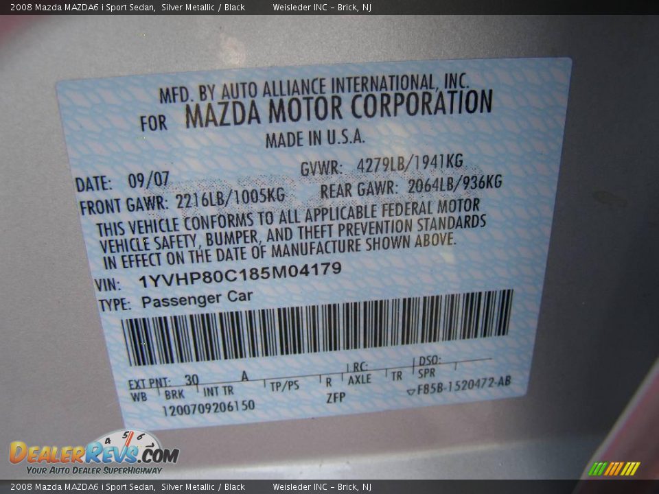 2008 Mazda MAZDA6 i Sport Sedan Silver Metallic / Black Photo #26