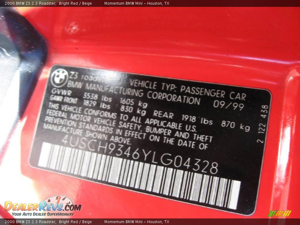 2000 BMW Z3 2.3 Roadster Bright Red / Beige Photo #13