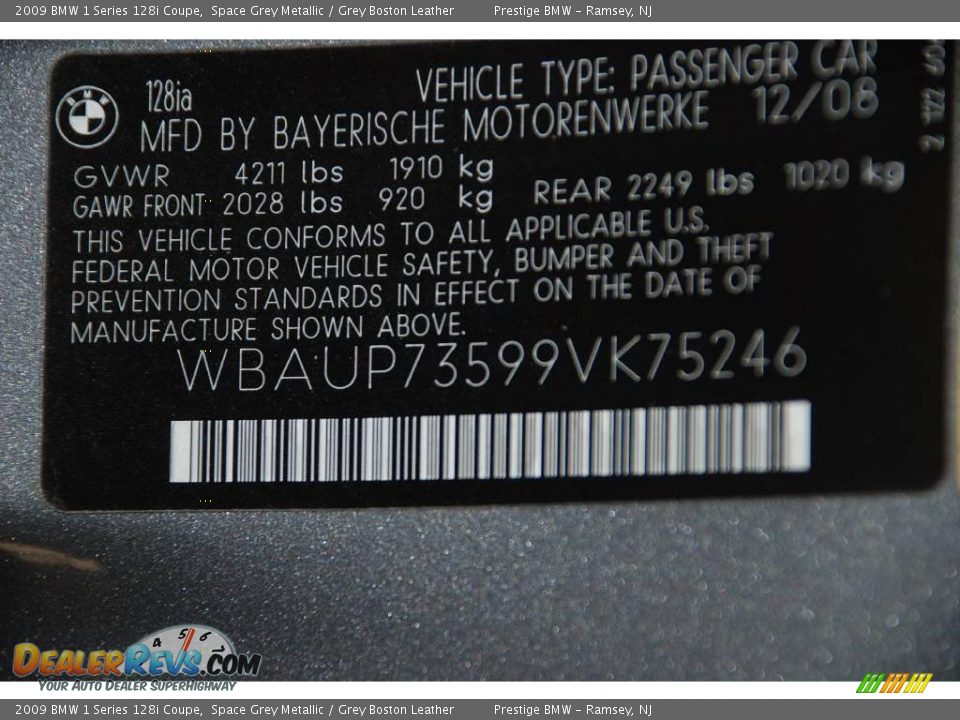 2009 BMW 1 Series 128i Coupe Space Grey Metallic / Grey Boston Leather Photo #9