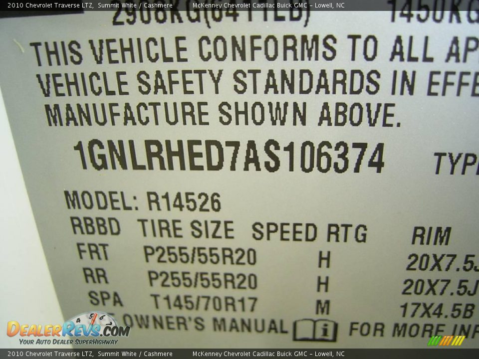 2010 Chevrolet Traverse LTZ Summit White / Cashmere Photo #10