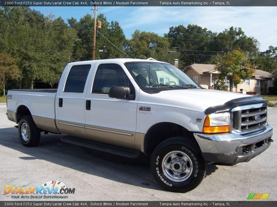 2000 Ford F250 Super Duty Lariat Crew Cab 4x4 Oxford White / Medium Parchment Photo #5