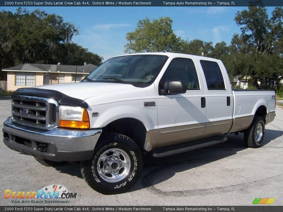 2000 Ford F250 Super Duty Lariat Crew Cab 4x4 Oxford White / Medium Parchment Photo #6